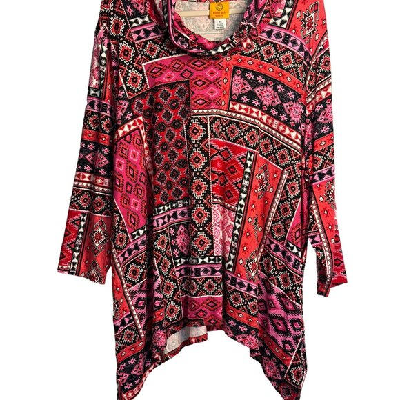 NWT Ruby Rd Womens 2X Cowl Neck Tunic Top 3/4 Sleeve Red Pink Stretchy 26"x28" - Picture 3 of 7